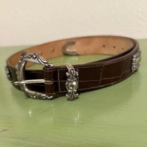 Vintage Brighton Brown Leather Belt with Silver Buckle size L 39”